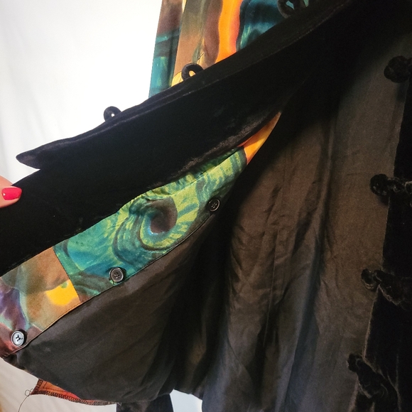 Unique Silky Ink Art Jacket with Velvet Trim - Picture 9 of 15